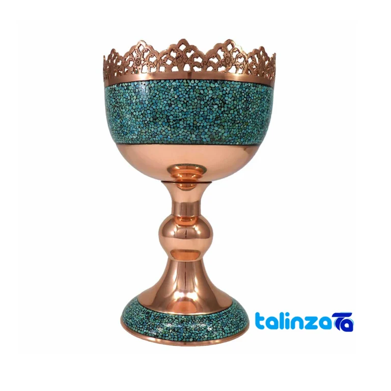turquoise inlaid copper nut bowl - Front view Turquoise inlaid bowl