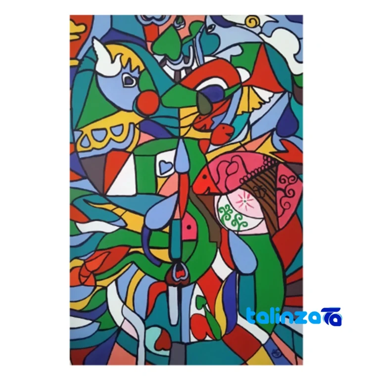 cubism acrylic painting on canvas - Front view design and key details
