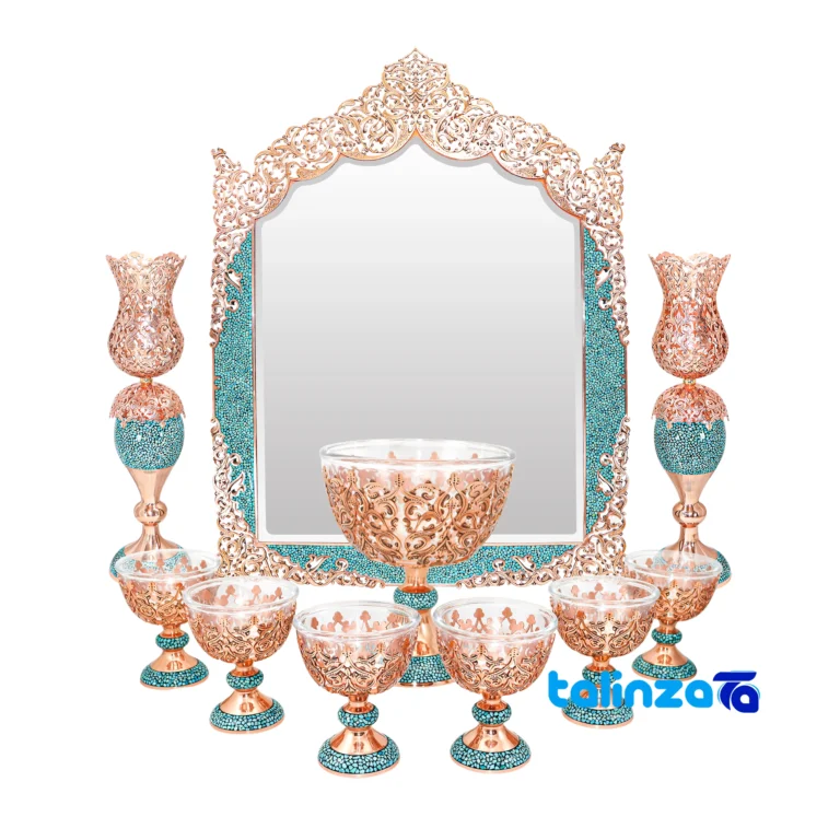 turquoise inlaid Haft Seen set - Front view design and key details