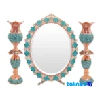 turquoise inlaid mirror candle holder set - Front view design and key details