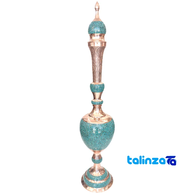 turquoise inlaid copper vessel - Front view design and key details