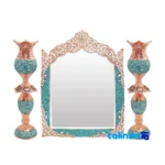 Turquoise Inlay Mirror Candlestick Set - Front view design and key details