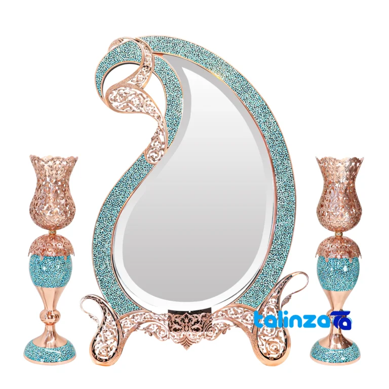 turquoise mirror candleholder set - Front view design and key details