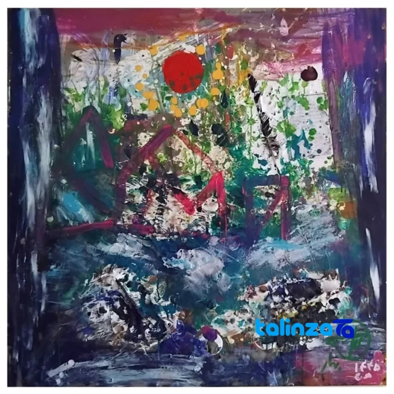 abstract acrylic river canvas painting - Front view design and key details