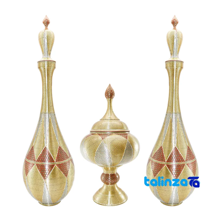 copper inlaid candy bowl vase set - Front view design and key details