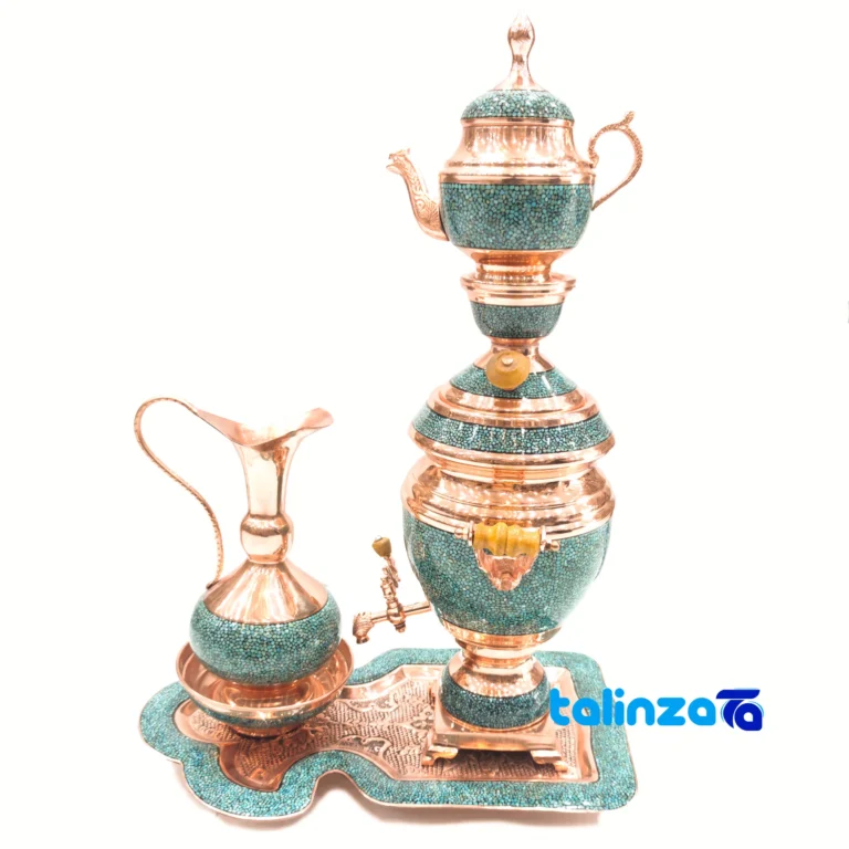 turquoise inlay samovar set - Front view design and key details