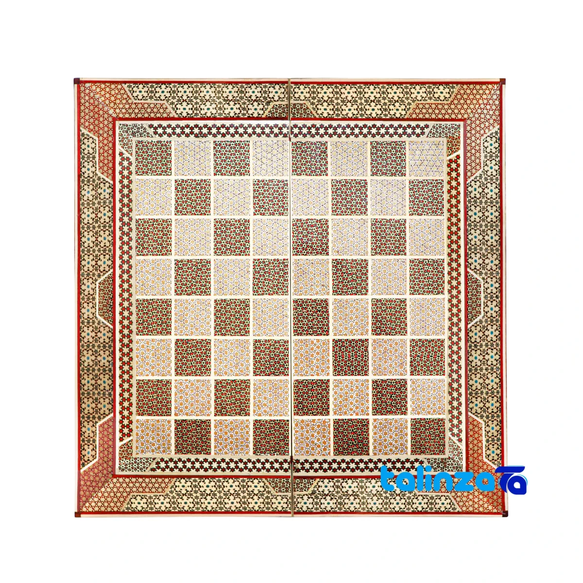 handmade marquetry chessboard - Front view cut and waistband design