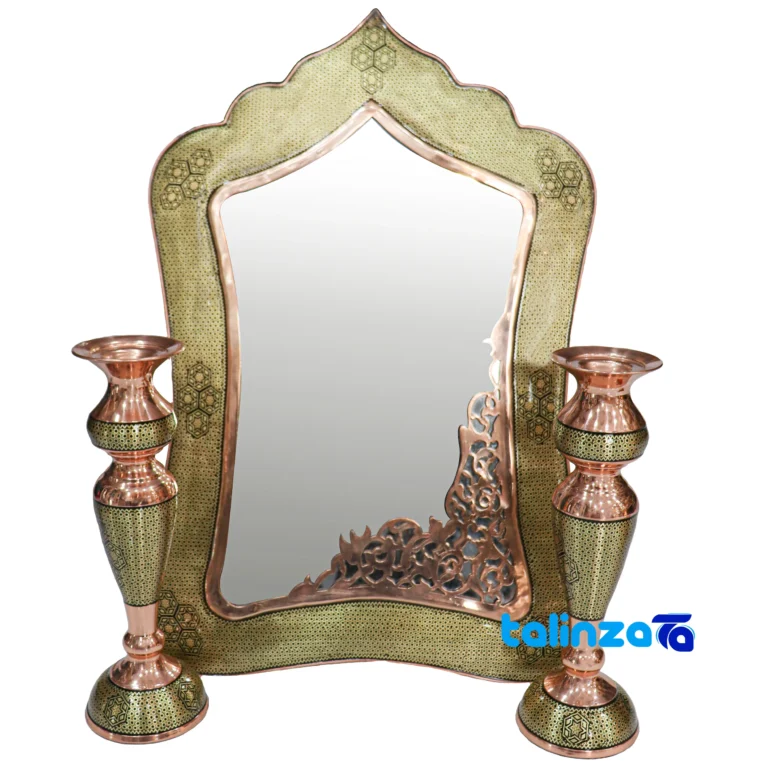 khatamkari mirror and candlestick set - Front view design key details