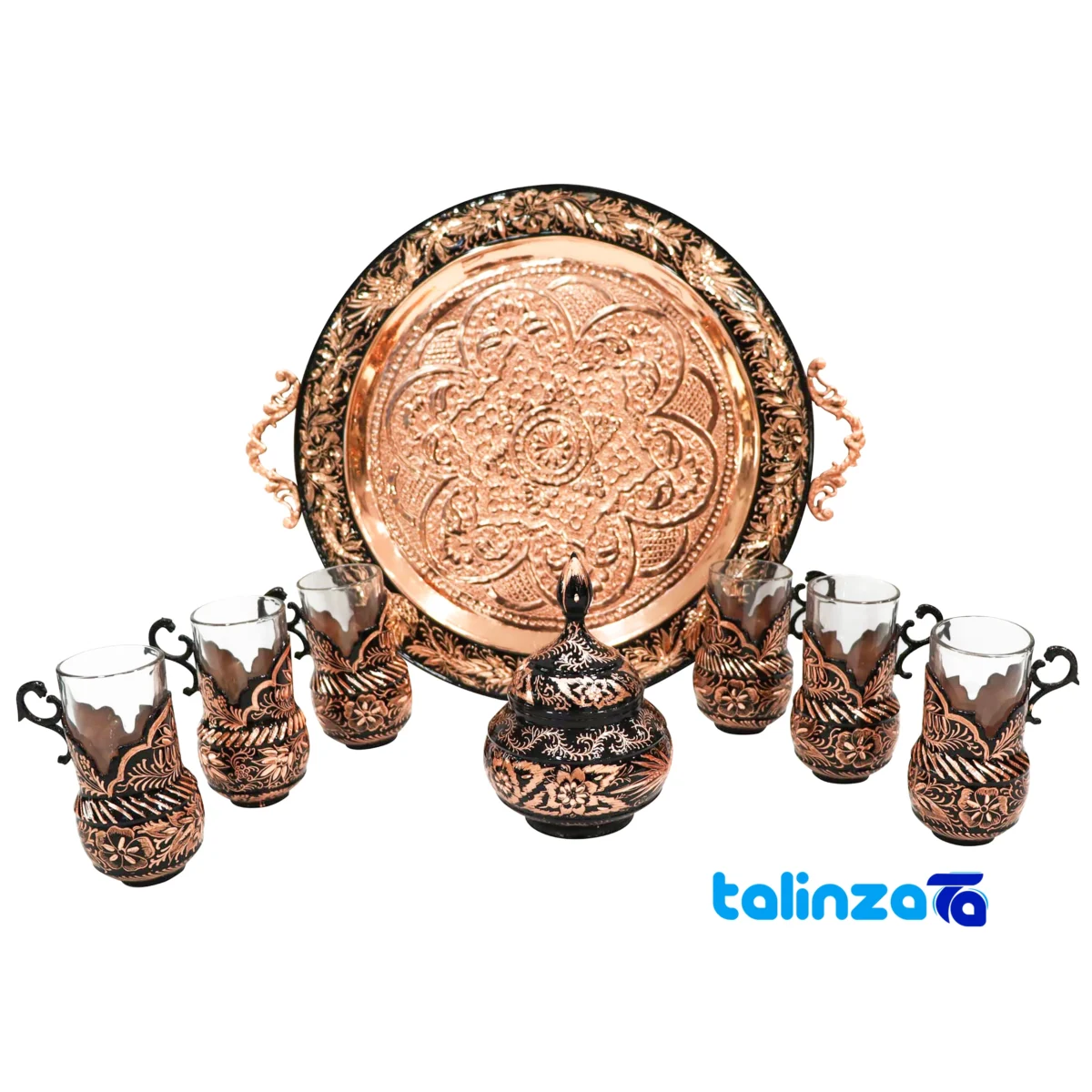 copper tea set - Front view design and key details