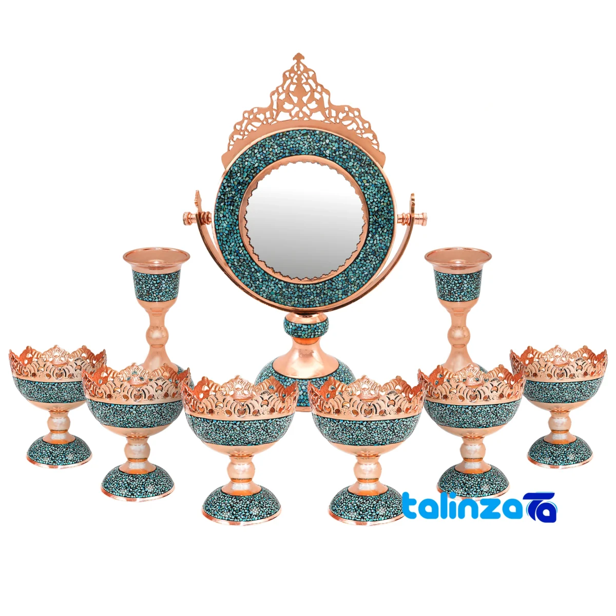 turquoise inlay Haftsin set - Front view design and key details