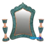 Turquoise inlaid mirror and candleholder set - Front view design key details
