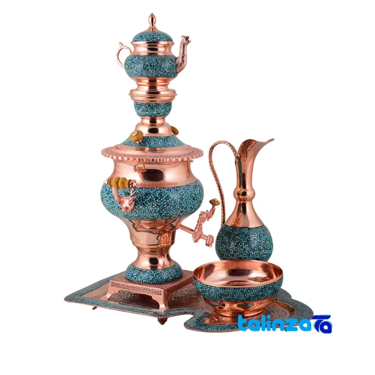 turquoise inlaid samovar set - Front view design and key details