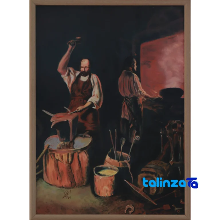 blacksmith oil painting - Front view design and key details