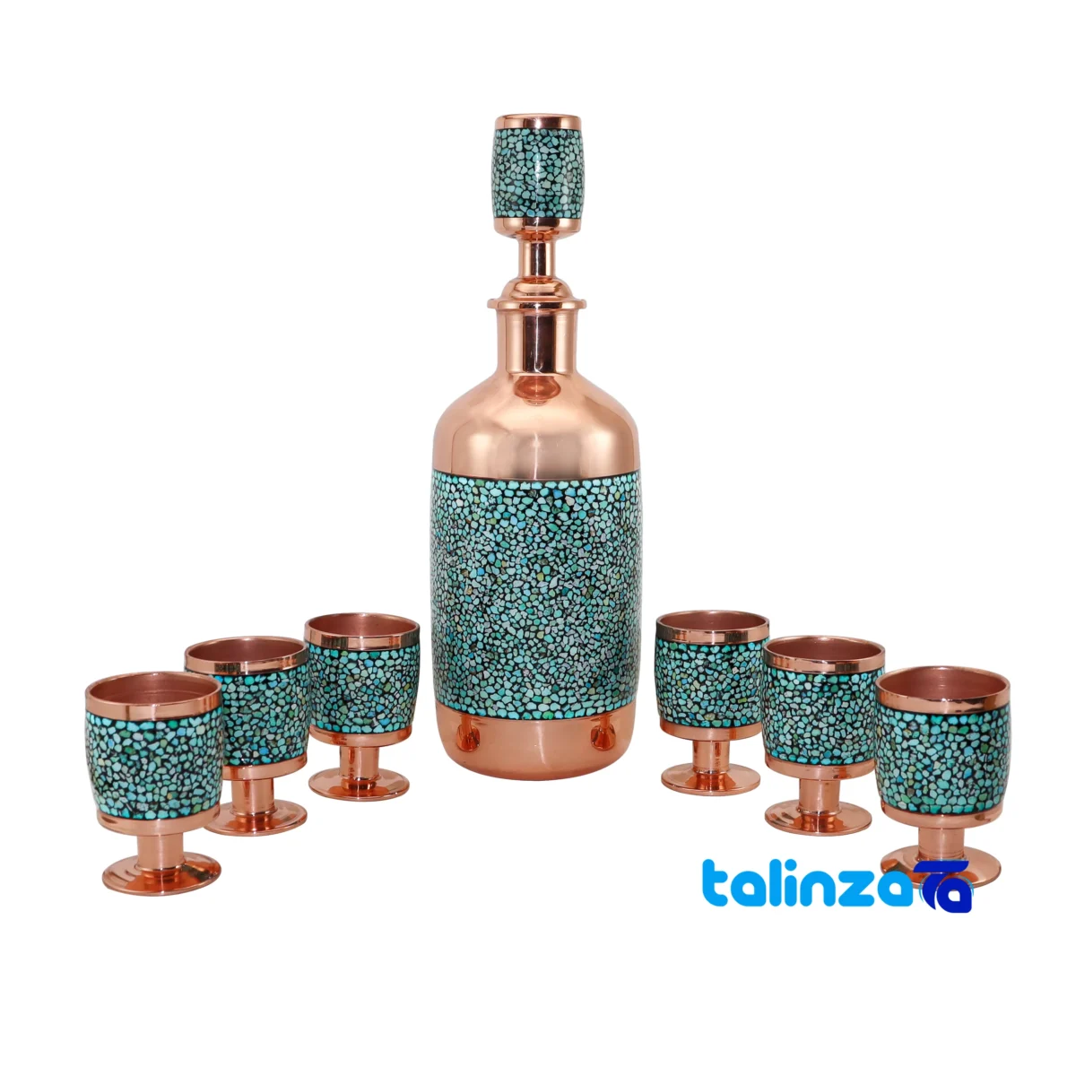 turquoise inlaid jug goblet set - Front view design and key details