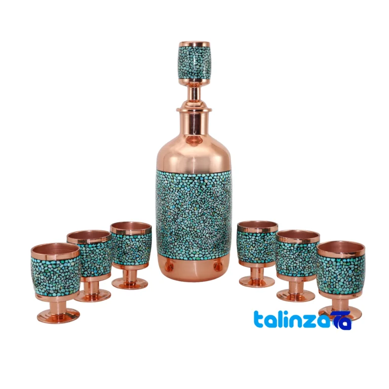 turquoise inlaid jug goblet set - Front view design and key details