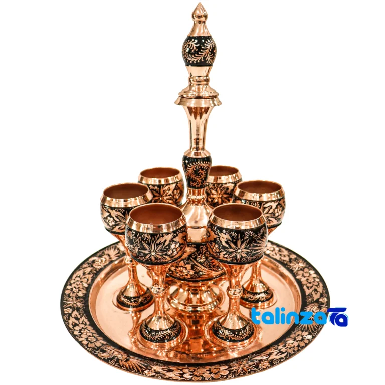 copper decanter cup set - Front view design and key details