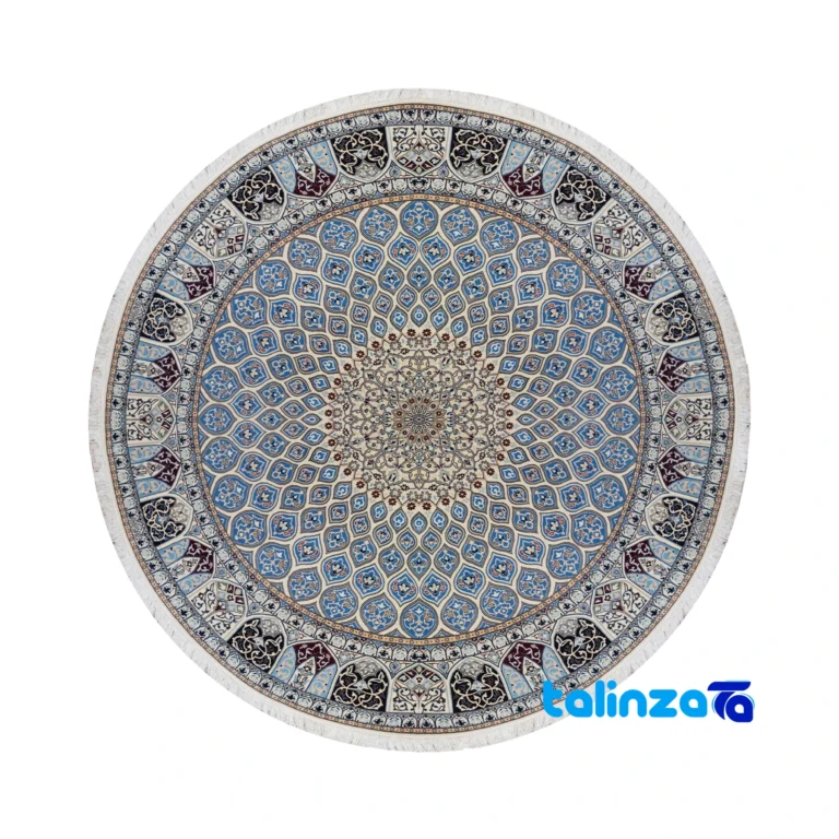 Nain Handwoven Round Carpet Unique Dome Design Blue pattern and color tone (Top view)