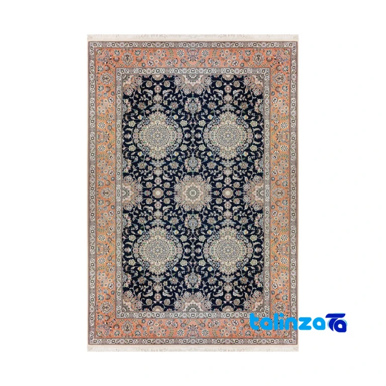 Top view of Nain Royal Handwoven Rug 6 Meter Navy Blue pattern and color tone