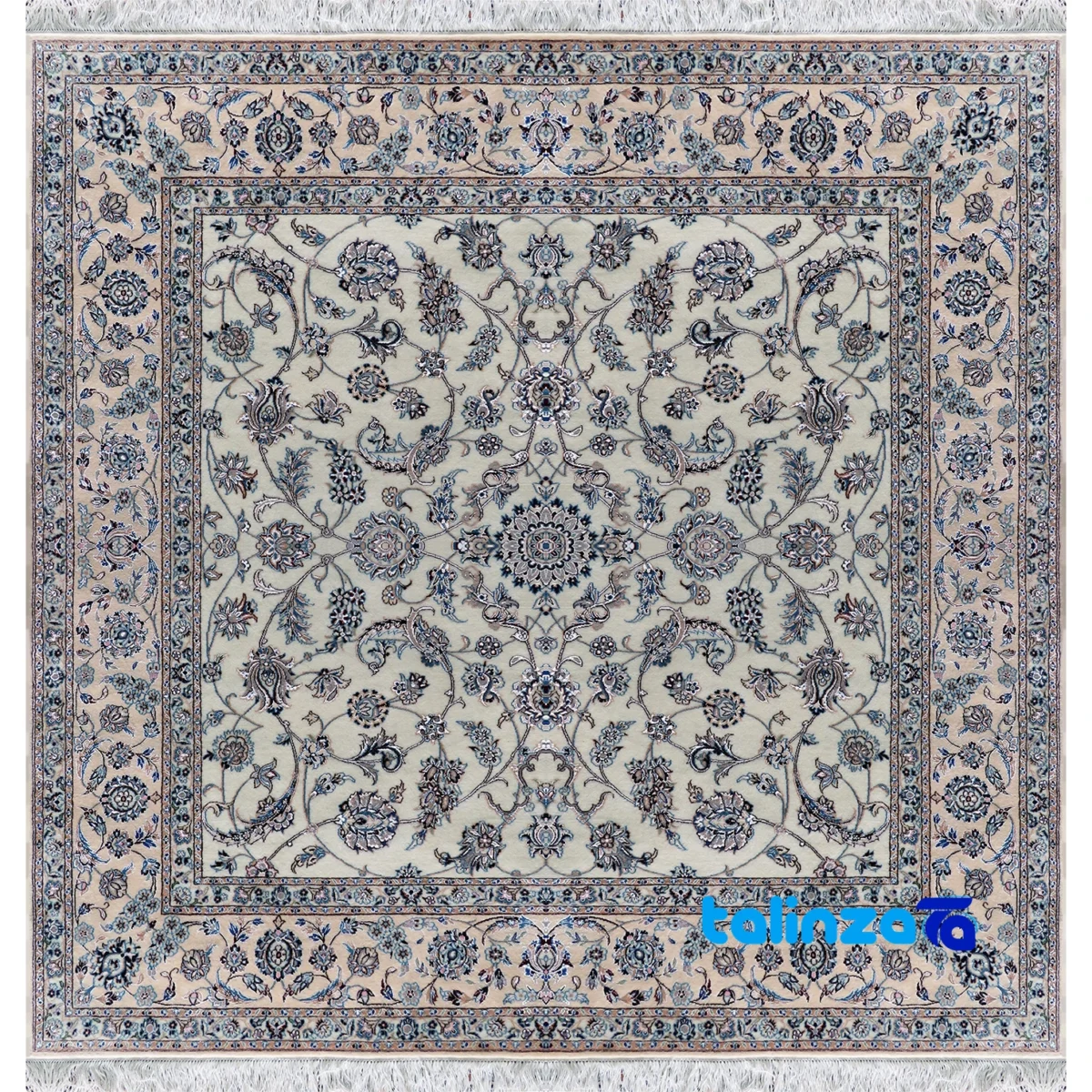 Nain Persian Handwoven Carpet Square Traditional Design - Top view showing pattern and color tone