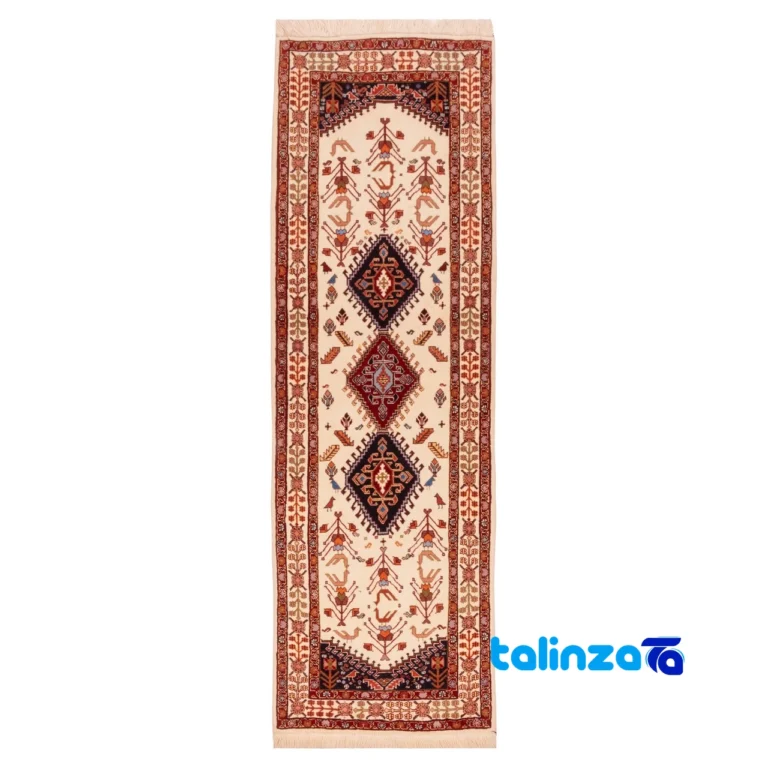 Caspian Handwoven Runner Rug Cream Design pattern and color tone (Top view)