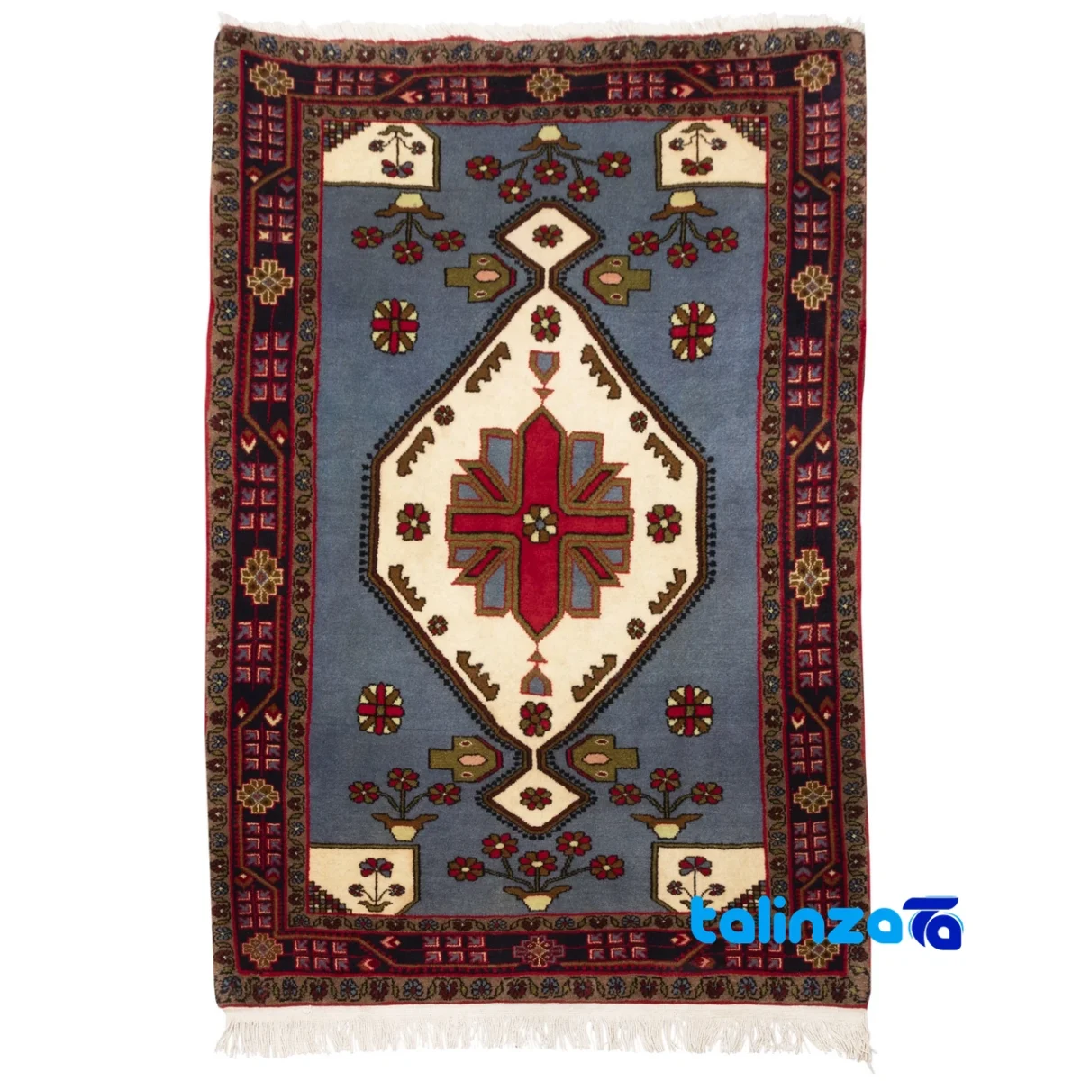 Top view of Persia Handwoven Rug Unique Blue Design pattern and color tone