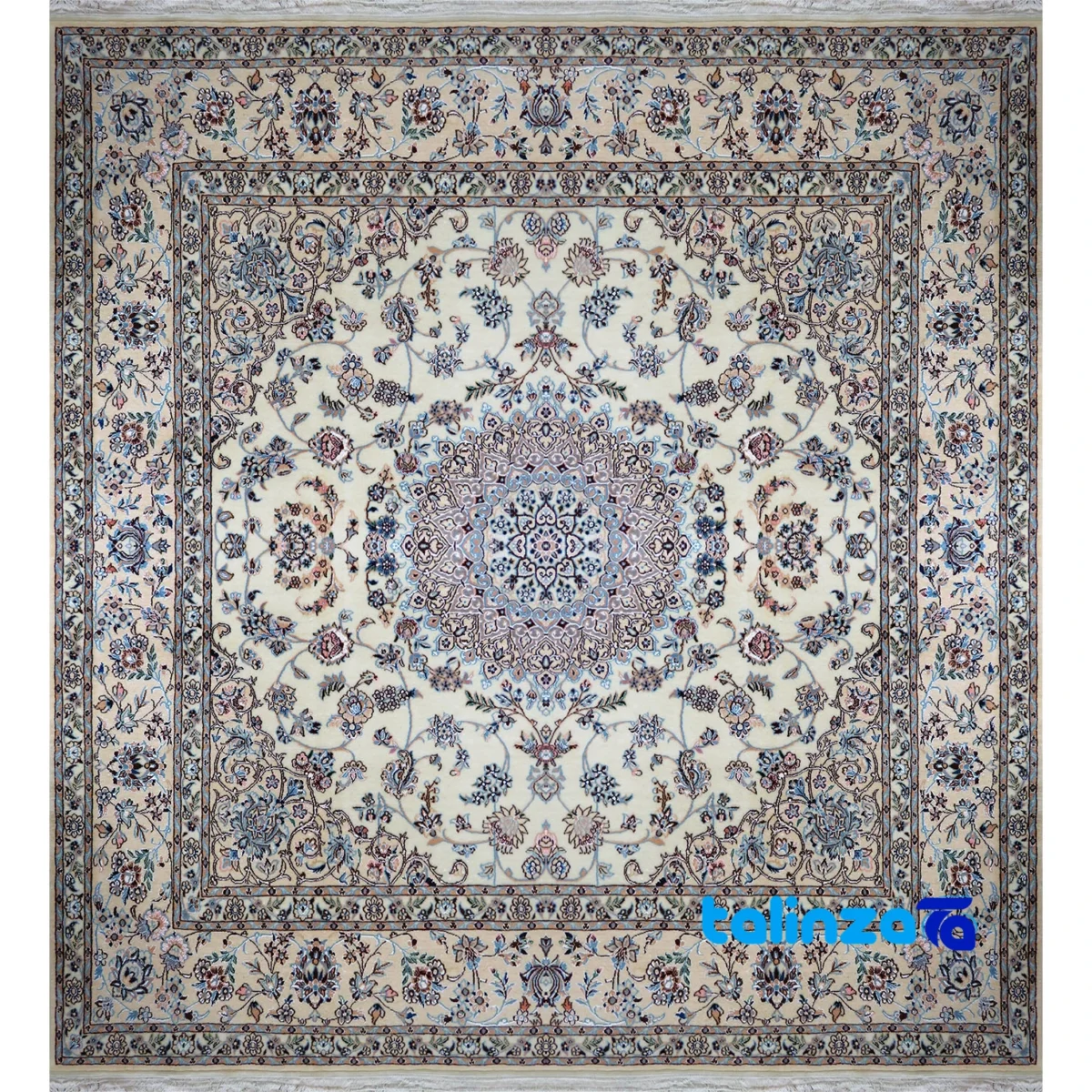 Nain Handwoven Carpet Square Design Luxurious 205x200x0. - Full spread showing overall layout