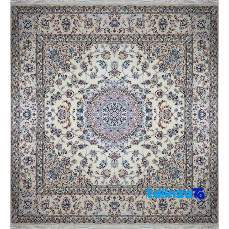 Nain Handwoven Carpet Square Design Luxurious 205x200x0. - Full spread showing overall layout