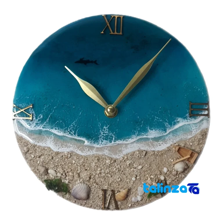 Resin Art Wall Clock Ocean Design dial layout and markers (Front view)