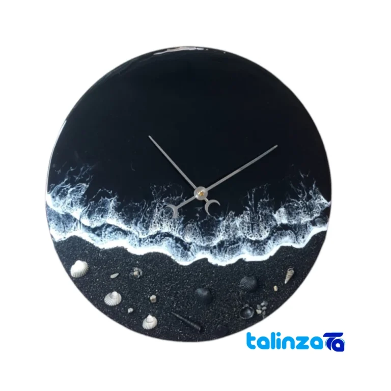 Face view of Resin Art Wall Clock Night Sea Design 30x30x1 cm number display clarity