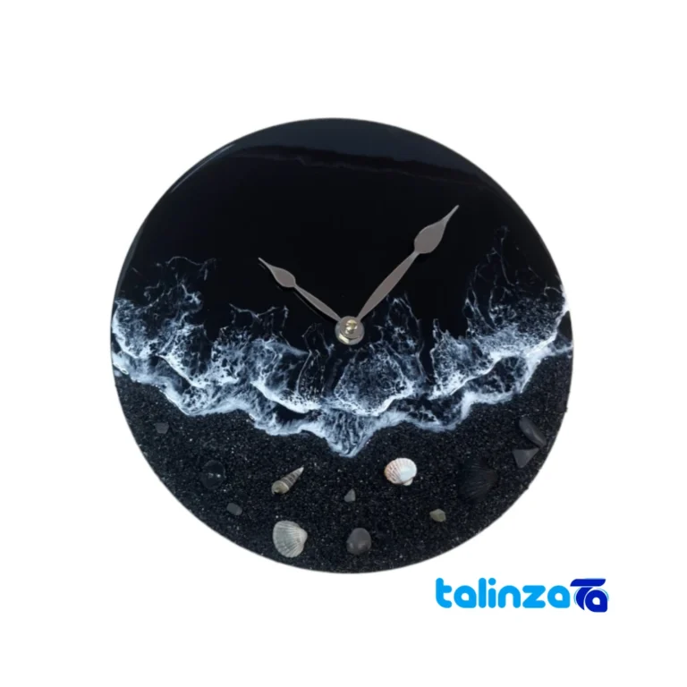 Front view of Resin Wall Clock Night Ocean Design dial layout and markers