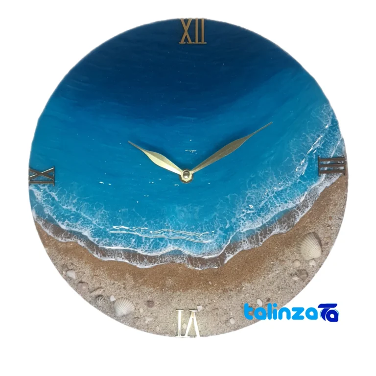Package front of Resin Beach and Ocean Design Wall Clock product labeling brand
