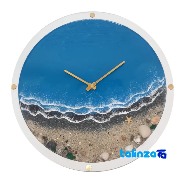 Handcrafted Resin Wall Clock Night Sea Tehran dial layout and markers (Front view)