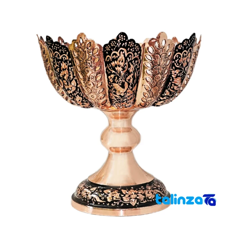 Negaristan Copper Nut Bowl Blue Diamond Cut - Front view showing design and key details