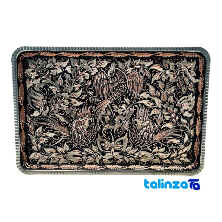 Zanjan Copper Tray Decorative Silver Inlay design and key details (Front view)
