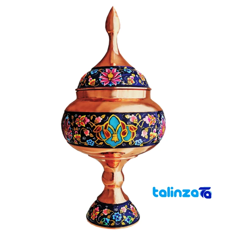 Front view of Pardaz Copper Candy Dish Elegant Design with hammered finish and key details
