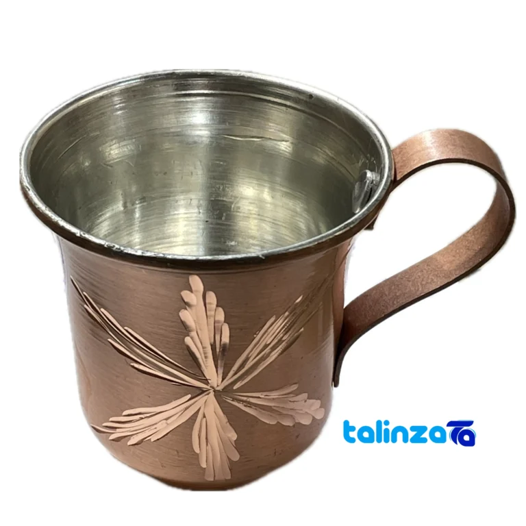 Front view of Zanjan Copper Cup Star Engraved Design and key details