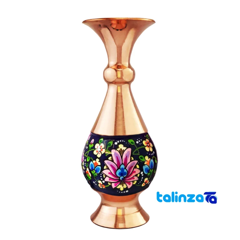 Pardaz Copper Vase 1601 Hand-Painted Design saffron grade and packaging (Front view)
