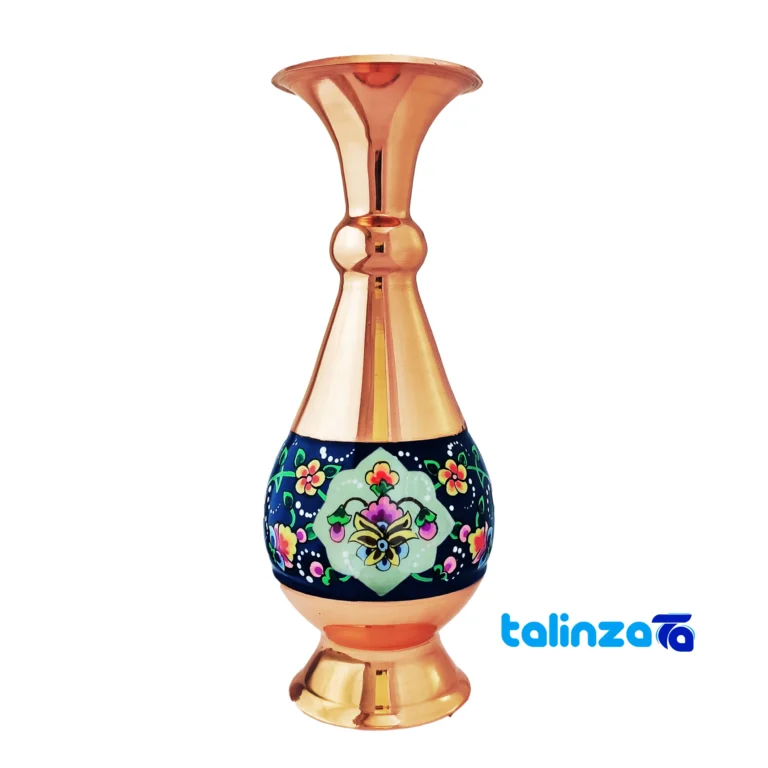 Front view of Persian Art Copper Vase Handcrafted Unique Design and key details