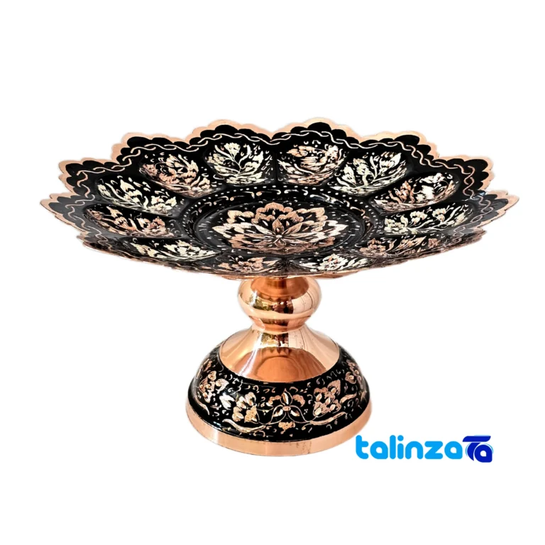Front view of Negaristan Copper Candy Dish Diamond Cut saffron grade and packaging
