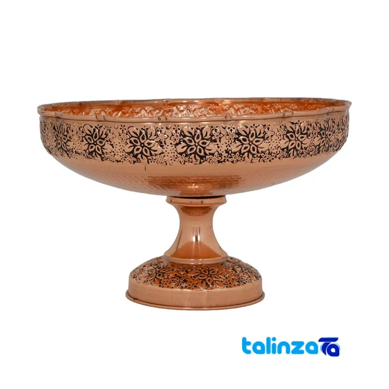 Front view of Zanjan Copper Fruit Bowl Rose Design 28x28x16 cm and key details