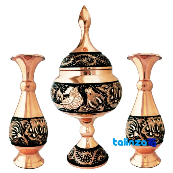 JR Copper Decorative Set - Elegant Diamond Cut Design - Front view showing and key details
