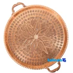 Artisan Copper Serving Tray - Diamond Cut Design and key details (Front view)