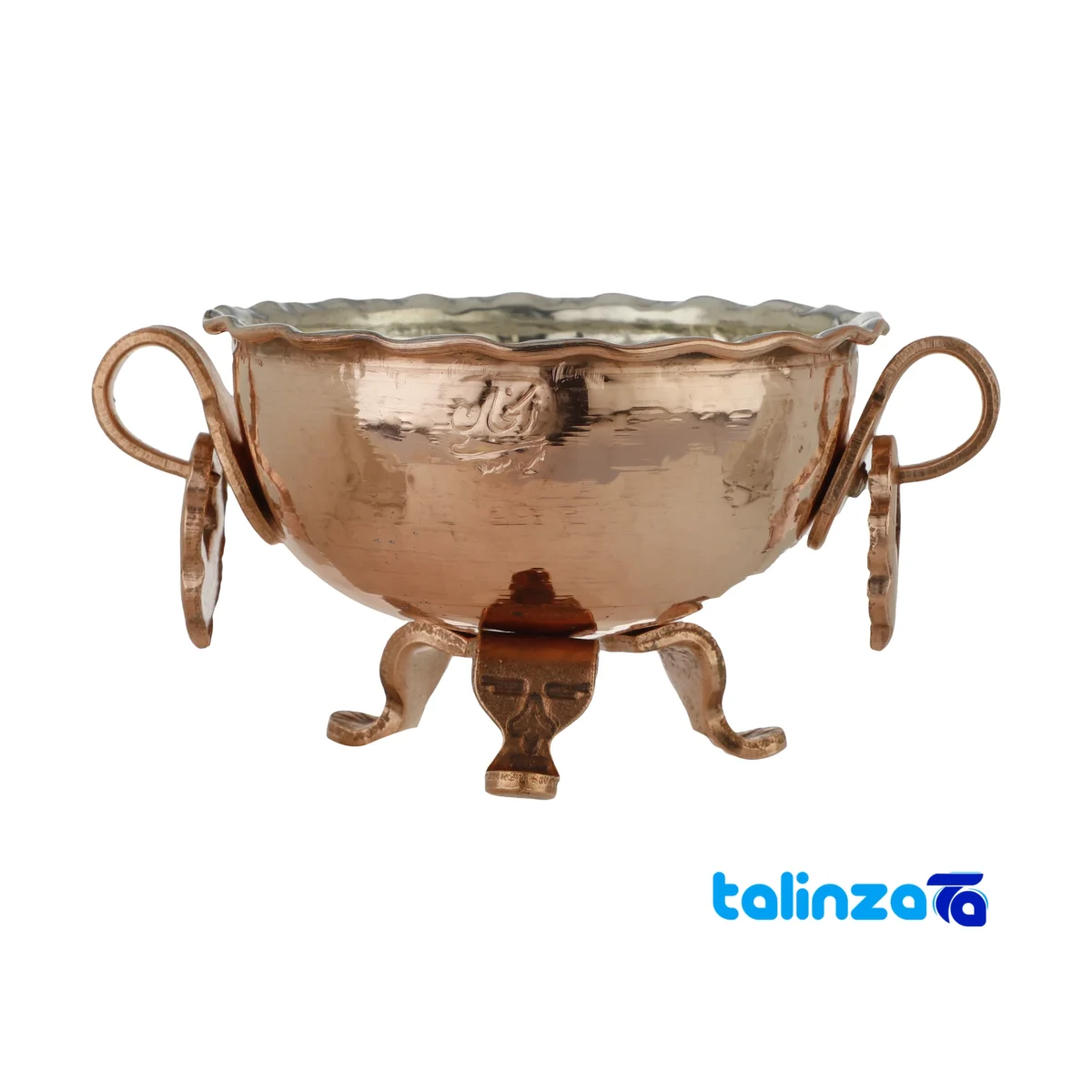 Mousavi Copper Nut Bowl Three-Legged Design - Front view showing and key details