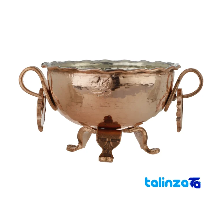 Mousavi Copper Nut Bowl Three-Legged Design - Front view showing and key details