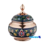 Front view of TM54 Copper Candy Dish Abbasid Design Handcrafted Engraved and key details