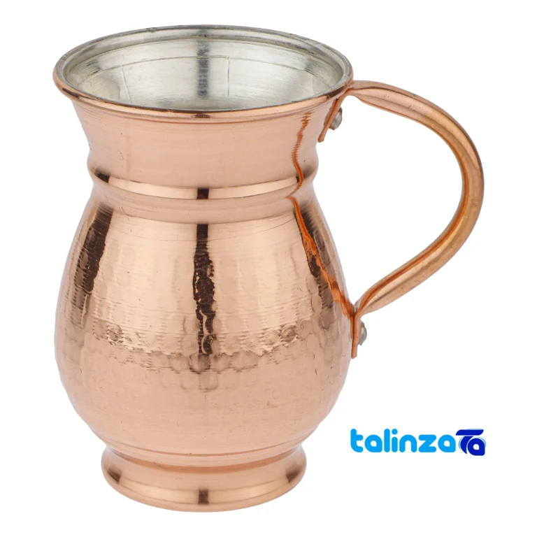 Zanjan Copper Mug Unique Hammered Design - Front view showing and key details