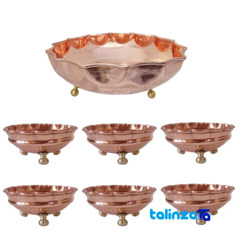 Shamloo Copper Serving Set 7-Piece Elegant Design Hammered and key details (Front view)