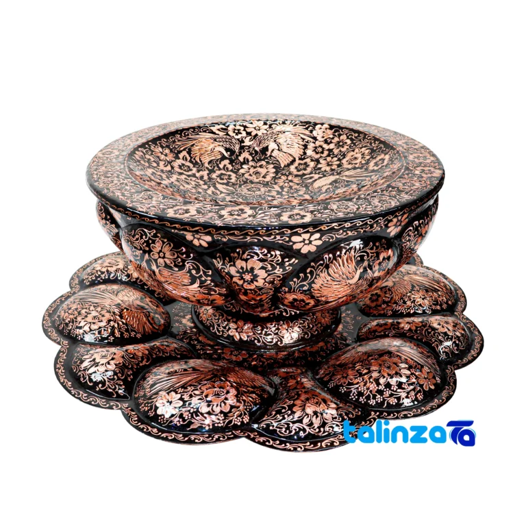 handcrafted copper serving set - Front view design and key details