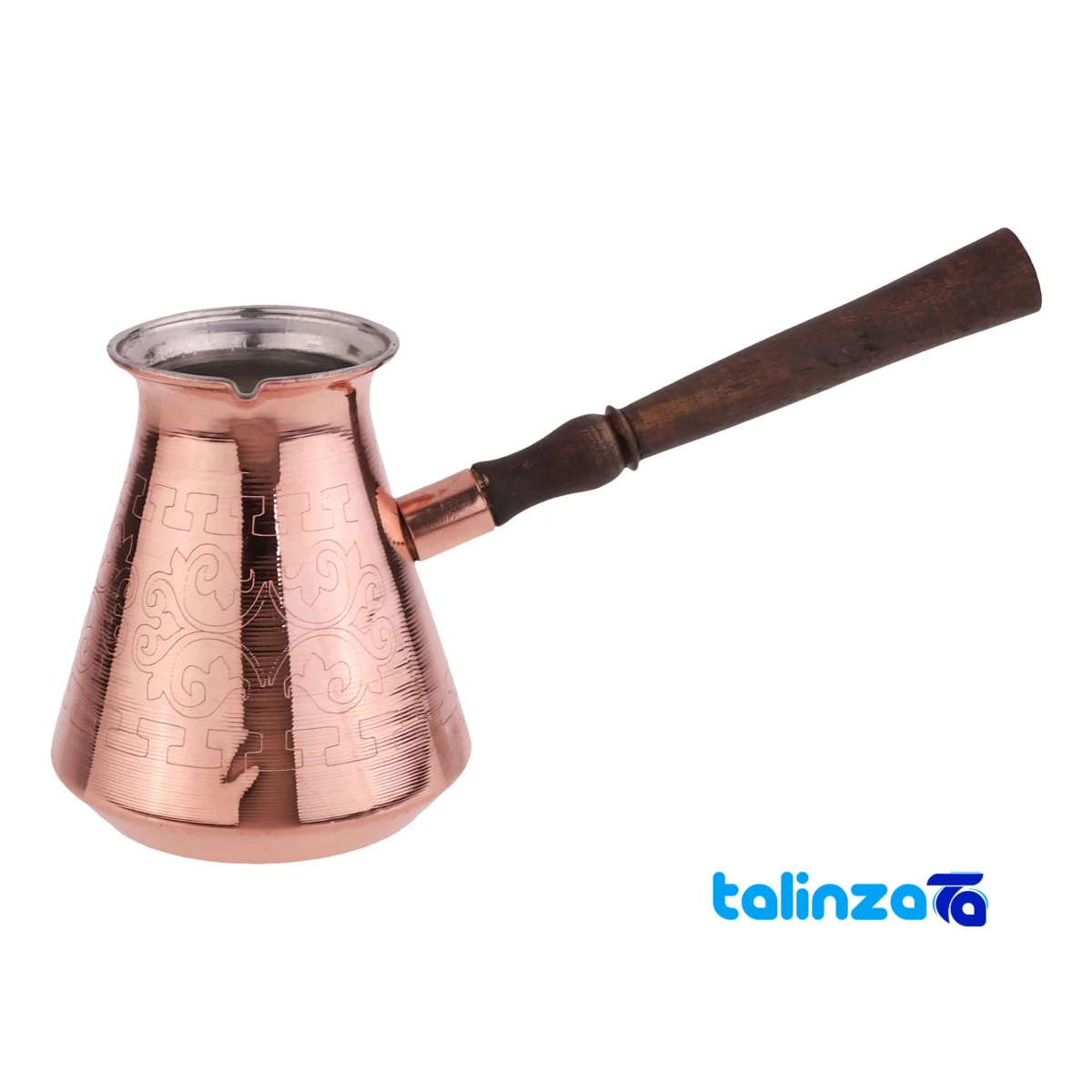 Zanjan Copper Coffee Pot Handcrafted Artistry 21x11x9. - Front view showing design and key details