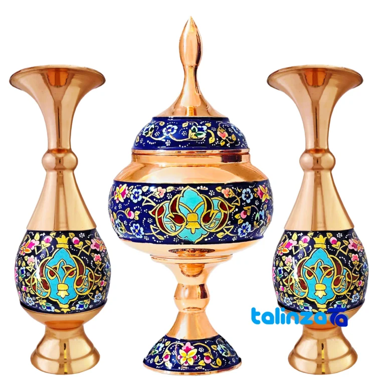 Front view of Persian Craft Copper Chocolate Bowl Set - Handcrafted Elegance design and key details
